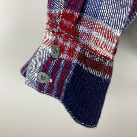 SAM Edelman Riley Blue Red Plaid Lace Back Button Down Shirt Medium - Picture 12 of 15